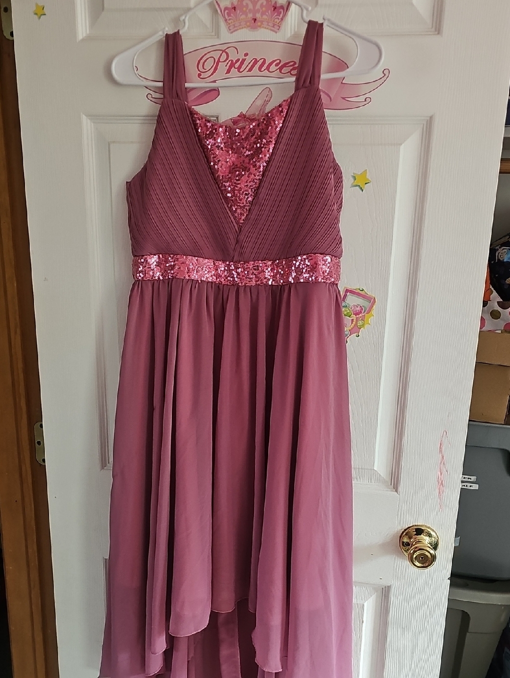 Girls' Dusty Rose Sequin Bodice Chiffon Dress